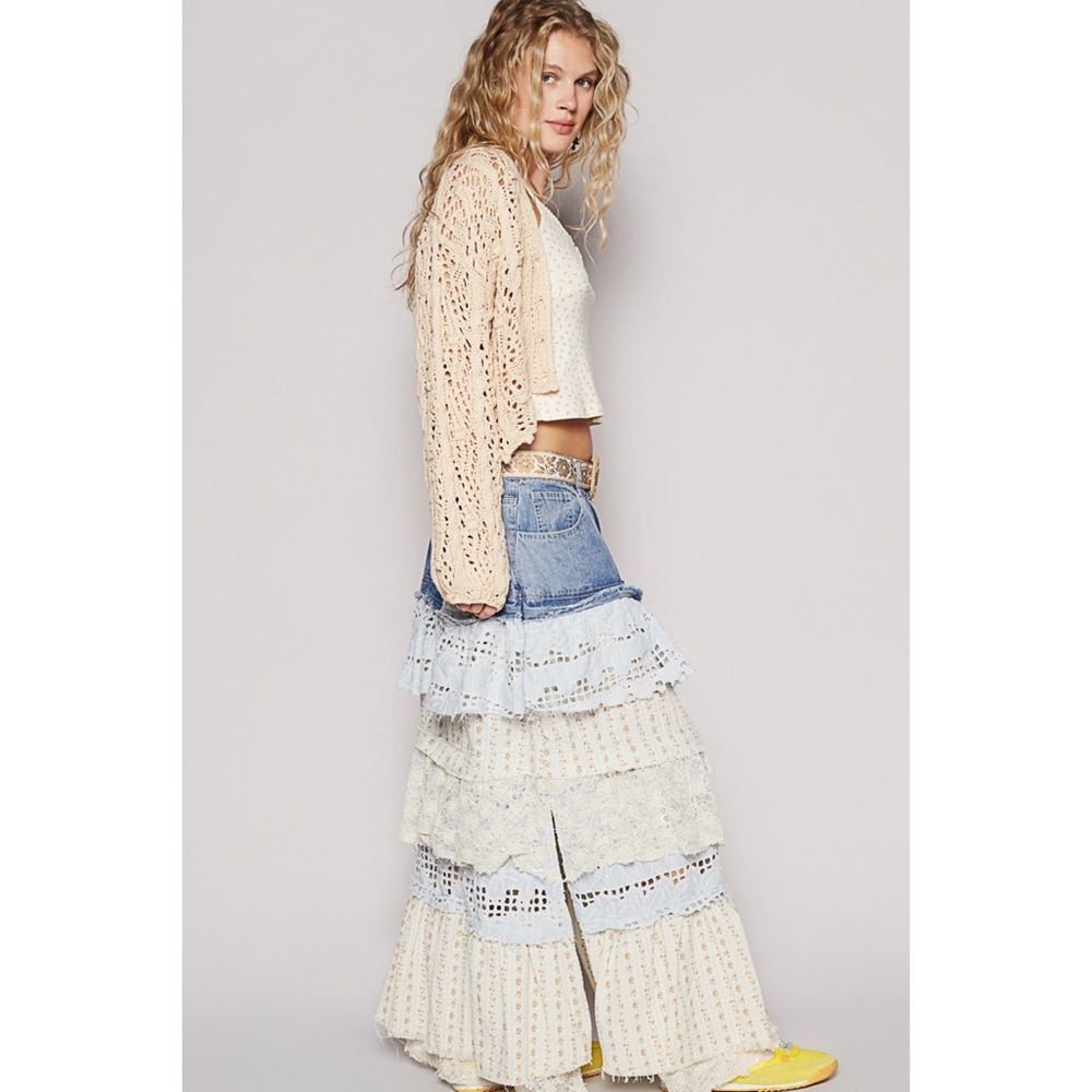 POL Cream and Blue Ruffle Layered Maxi Skirt - Picture 7 of 9